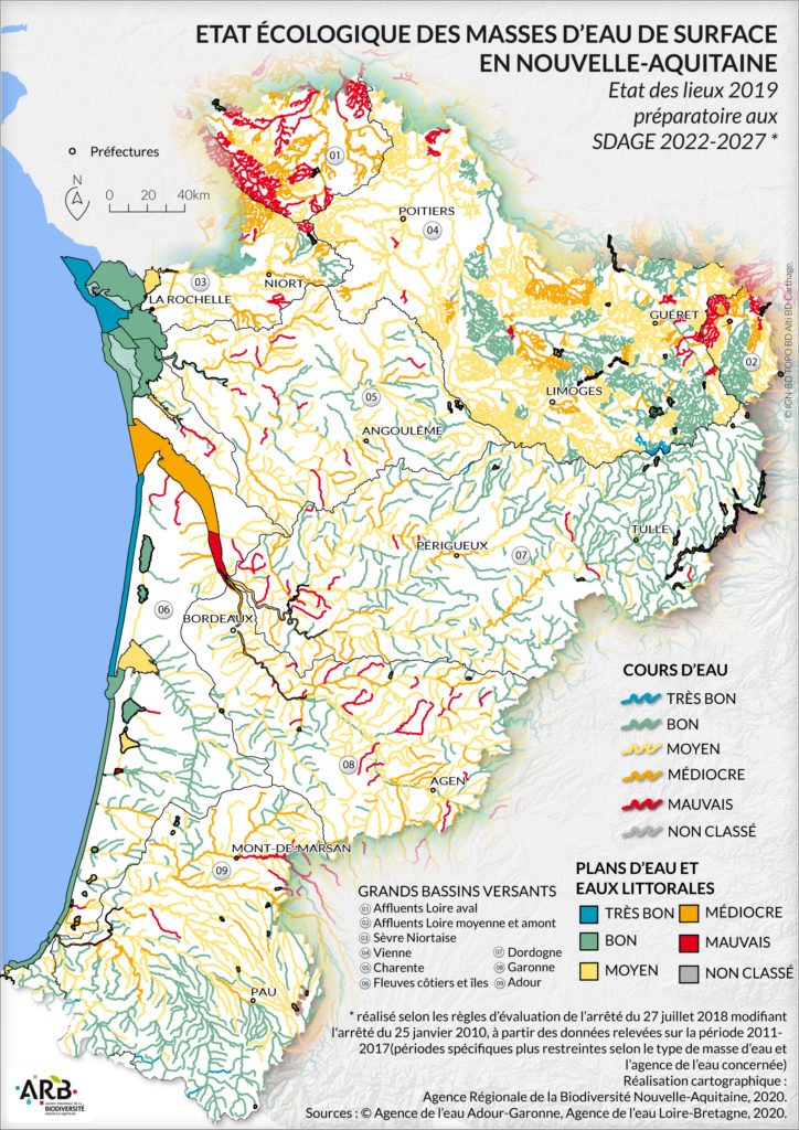 Carte Le bon état des eaux Nouvelle Aquitaine