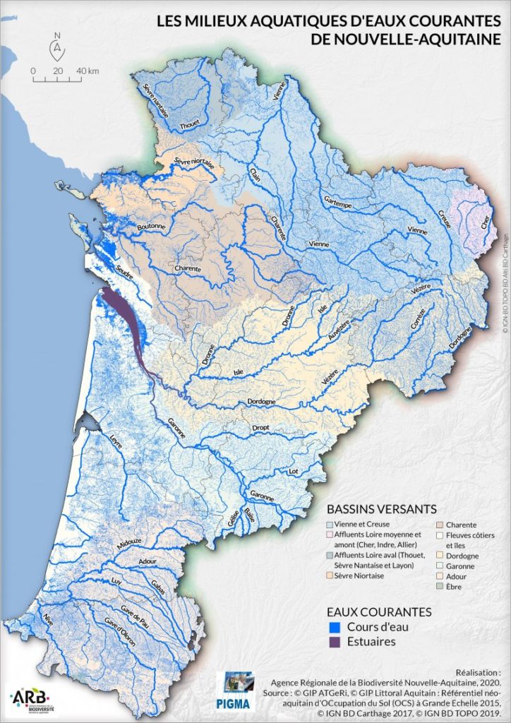 Carte Cours d&rsquo;eau Nouvelle Aquitaine